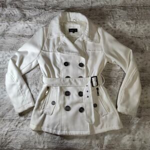 Rue21 White Heavy Weight Belted Peacoat Jacket Double Breasted - Juniors M